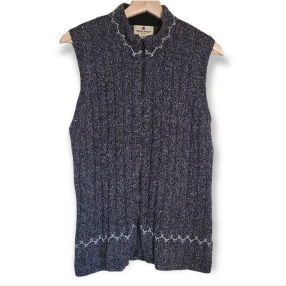 Woolrich Ramie Lambswool Blend Black Heather Zip Vest